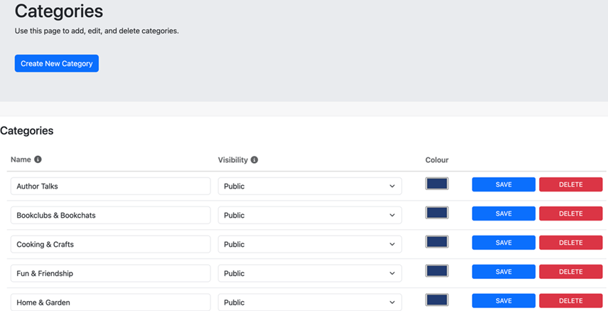 Categories - create and delete options